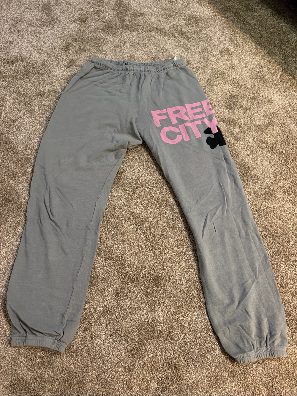 freecity Gray Sweatpants with Pink Logo